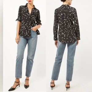 Equipment  Slim Signature Silk Button Down Shirt in Black Star Print - XS